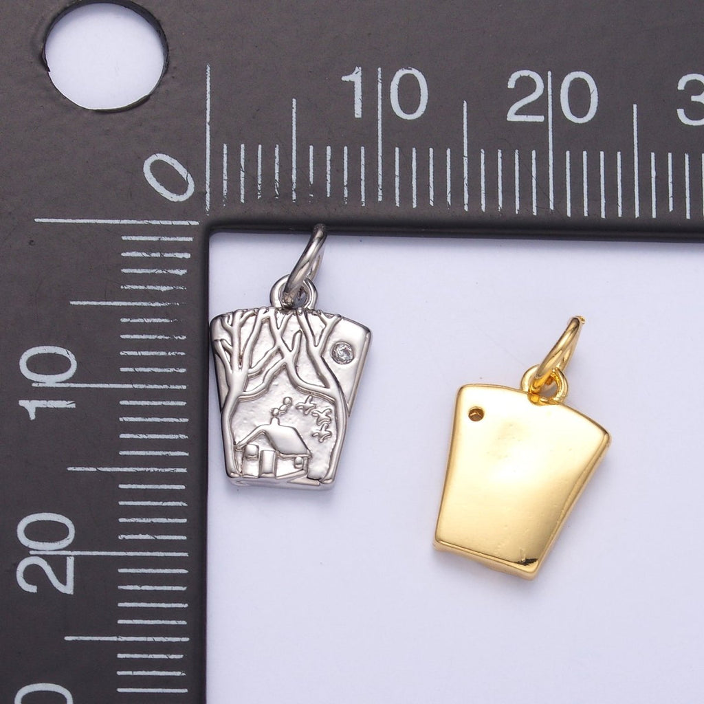 24K Gold plated Wooden Cabin House in Forest Charm in Gold & Silver | N009 