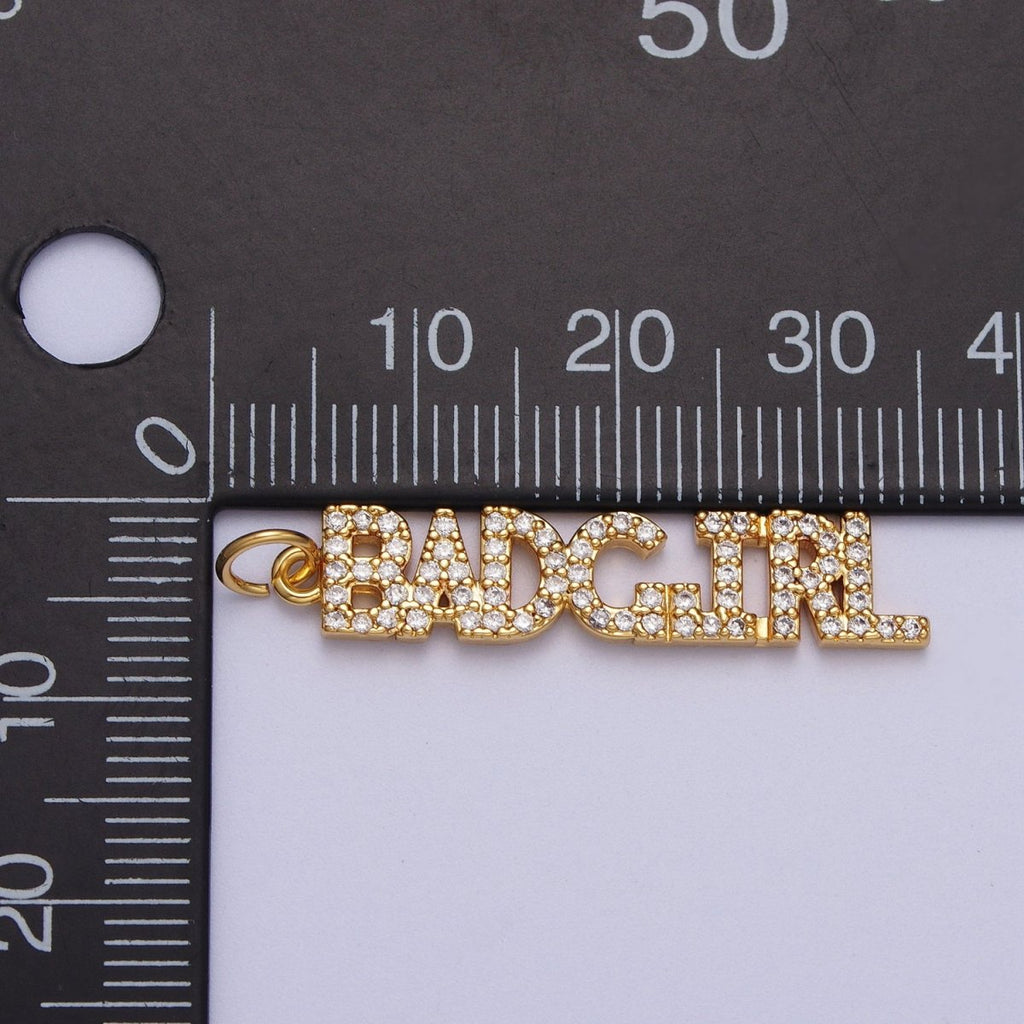 24K Gold plated Word Necklace, Micro Pave Bad Girl Pendant Add on Charm for Bracelet Necklace Earring Components AC551 AC552