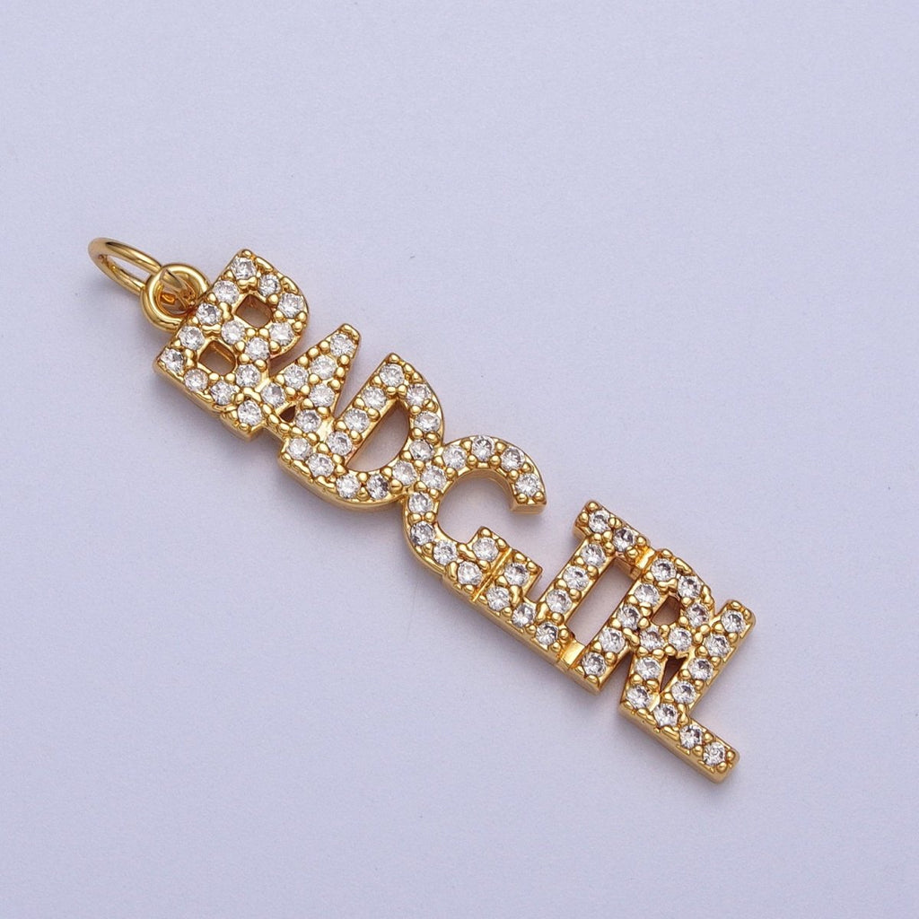 24K Gold plated Word Necklace, Micro Pave Bad Girl Pendant Add on Charm for Bracelet Necklace Earring Components AC551 AC552