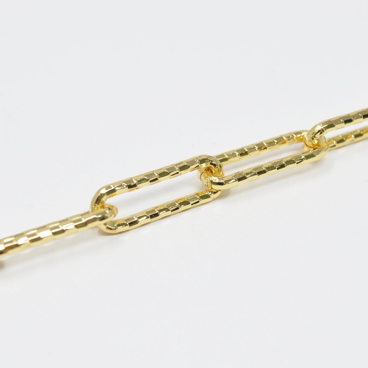 24K Gold plated Woven Embossed UNIQUE PAPERCLIP Chain by Yard, Chain For Jewelry Making, Necklace Bracelet Anklet Component Supply | ROLL-425 Clearance Pricing - DLUXCA