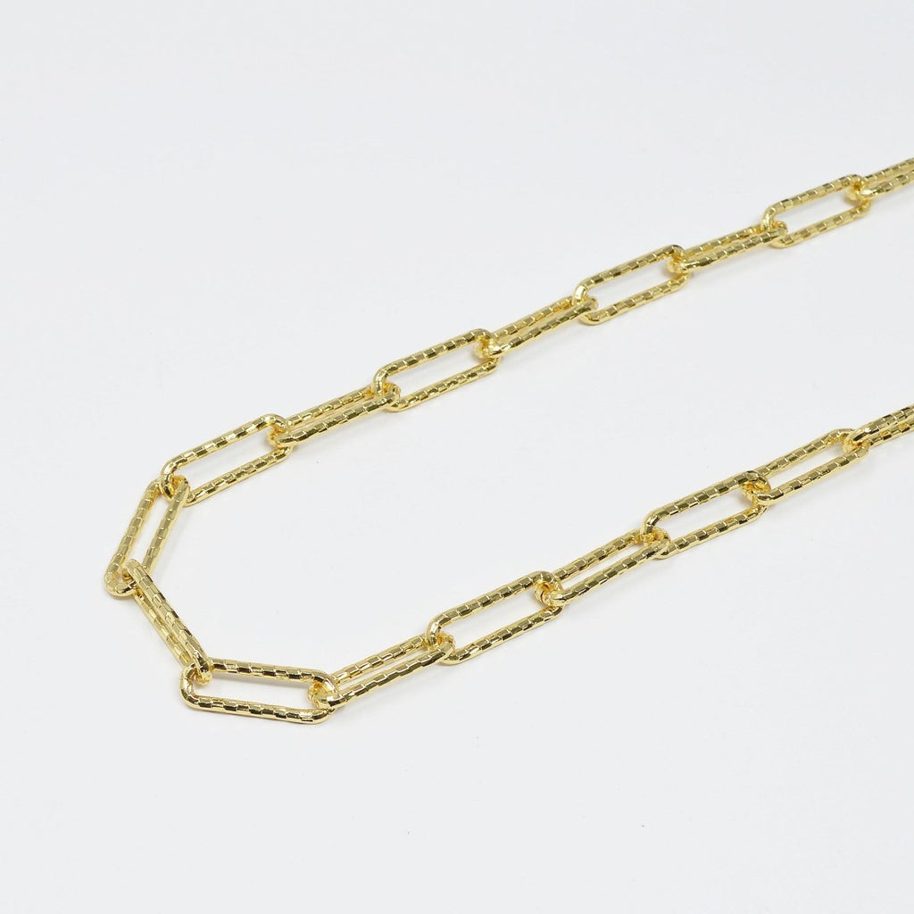 24K Gold plated Woven Embossed UNIQUE PAPERCLIP Chain by Yard, Chain For Jewelry Making, Necklace Bracelet Anklet Component Supply | ROLL-425 Clearance Pricing - DLUXCA