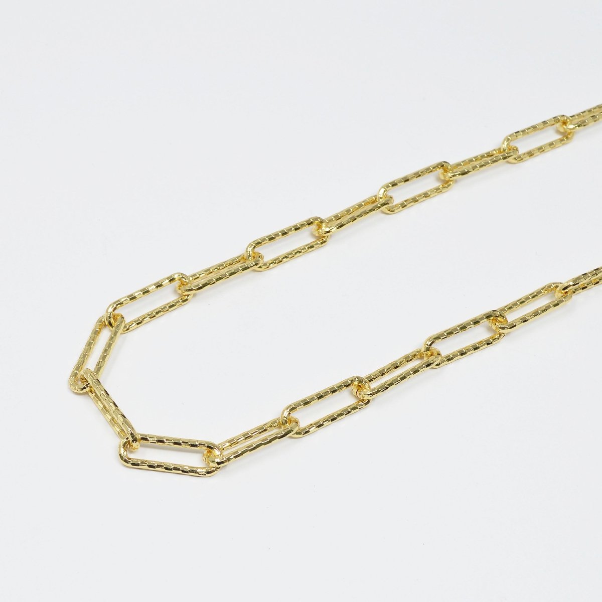 24K Gold plated Woven Embossed UNIQUE PAPERCLIP Chain by Yard, Chain For Jewelry Making, Necklace Bracelet Anklet Component Supply | ROLL-425 Clearance Pricing - DLUXCA