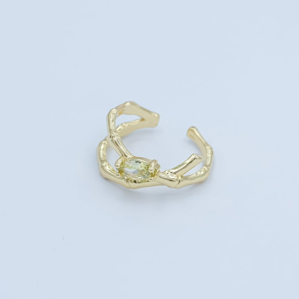 24K Gold plated Yellow CZ Molten Double Band Ring | O853 