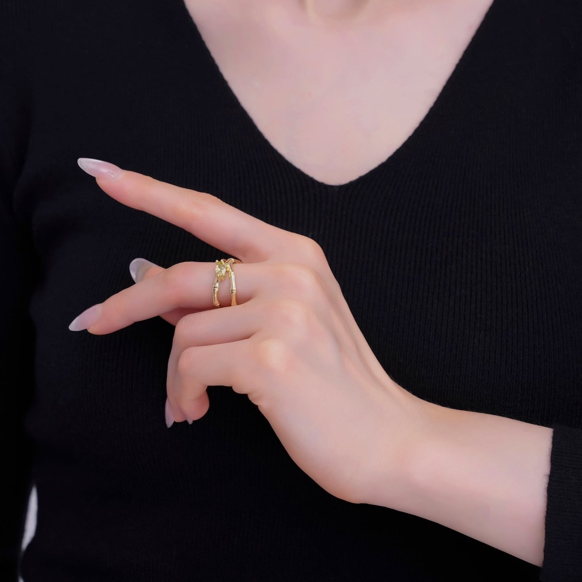 24K Gold plated Yellow CZ Molten Double Band Ring | O853 
