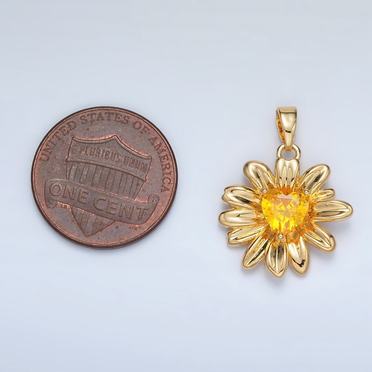 24K Gold plated Yellow Heart CZ Sunflower Pendant in Gold & Silver | AA1390 - DLUXCA