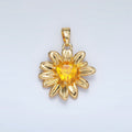 24K Gold plated Yellow Heart CZ Sunflower Pendant in Gold & Silver | AA1390 - DLUXCA