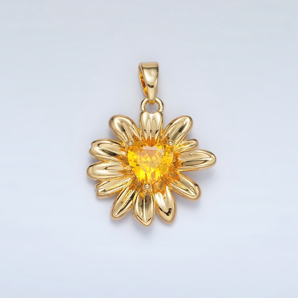 24K Gold plated Yellow Heart CZ Sunflower Pendant in Gold & Silver | AA1390 - DLUXCA
