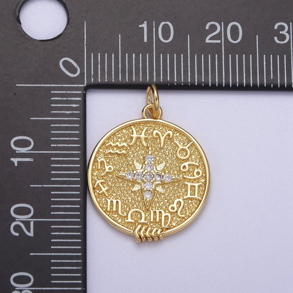 24K Gold plated Zodiac Charm Necklace • Gold Astrology Zodiac Signs Circle Necklace Pendant HoroscopeC-340 - DLUXCA