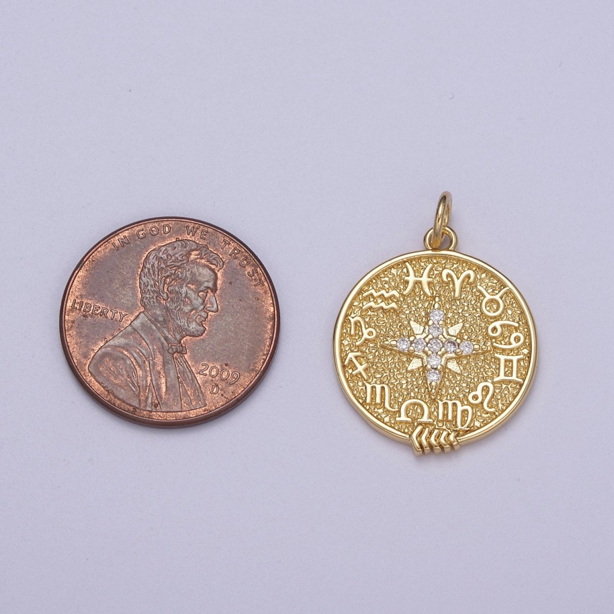 24K Gold plated Zodiac Charm Necklace • Gold Astrology Zodiac Signs Circle Necklace Pendant HoroscopeC-340 - DLUXCA