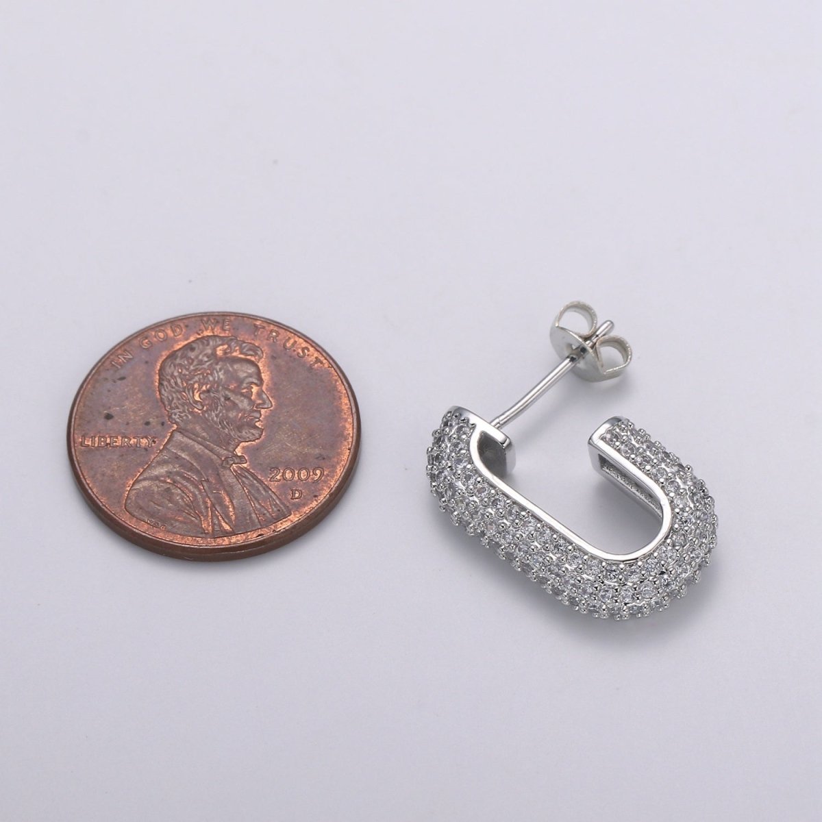 24K Gold Full Pave CZ Stud Earring, White Gold plated Micro Pave Earring Bold Earring Statement Earring Chunky Q-513 Q-514 - DLUXCA