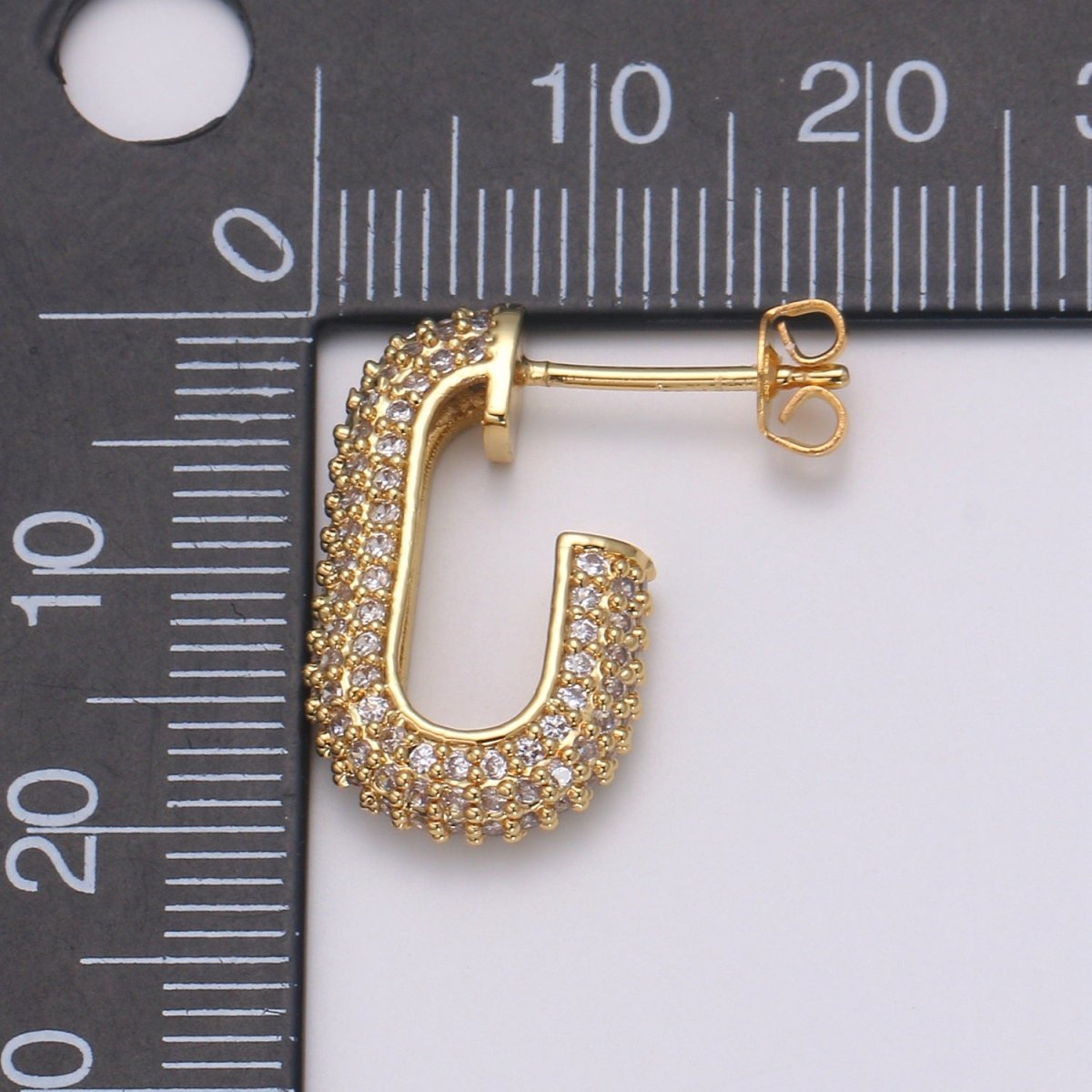 24K Gold Full Pave CZ Stud Earring, White Gold plated Micro Pave Earring Bold Earring Statement Earring Chunky Q-513 Q-514 - DLUXCA
