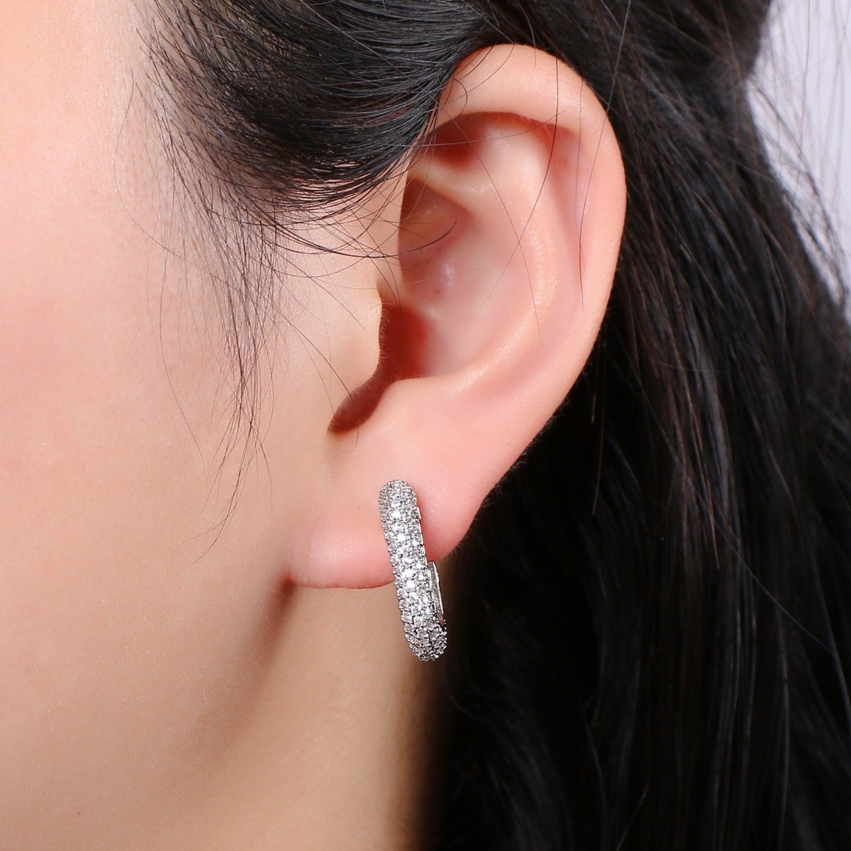 24K Gold Full Pave CZ Stud Earring, White Gold plated Micro Pave Earring Bold Earring Statement Earring Chunky Q-513 Q-514 - DLUXCA
