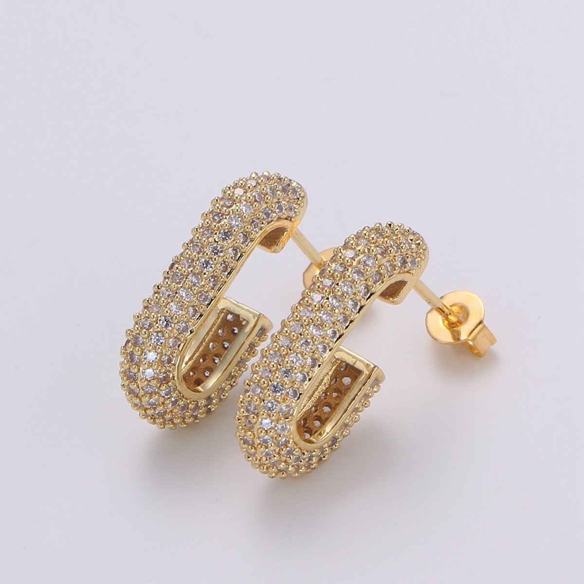 24K Gold Full Pave CZ Stud Earring, White Gold plated Micro Pave Earring Bold Earring Statement Earring Chunky Q-513 Q-514 - DLUXCA