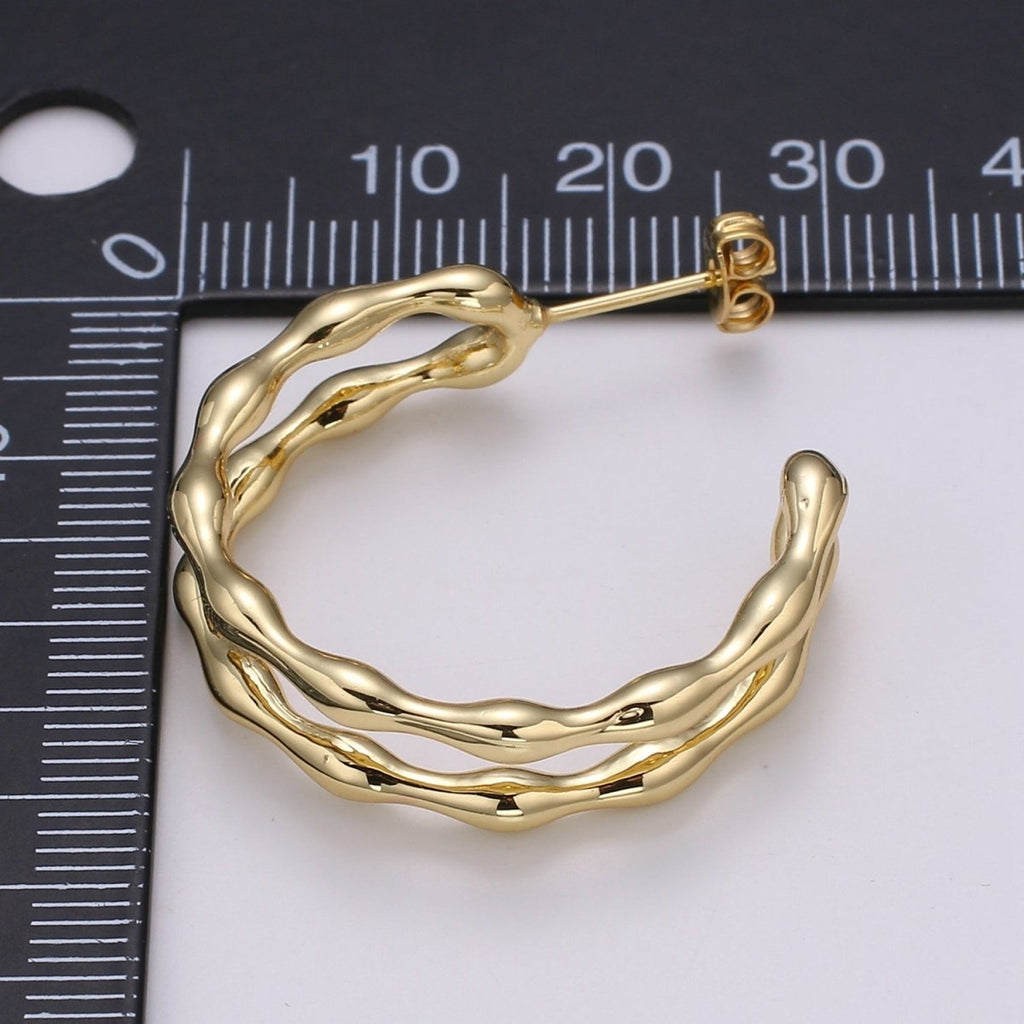 24k Gold Hoop Earring Jewelry, Chunky Hoop Earrings, Gold Hammered Hoops, 28x33mm Hoop Earrings Q-426 - DLUXCA