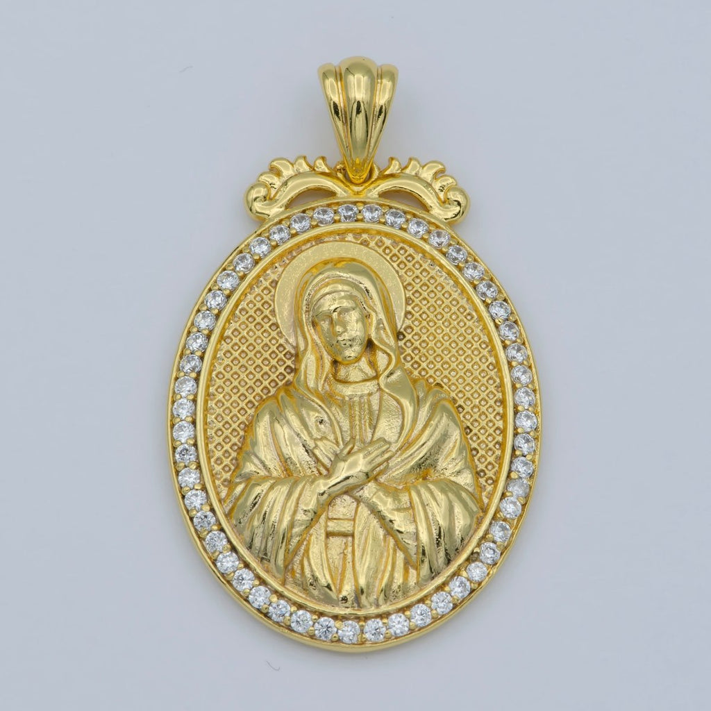 24k Gold Micro Pave Lady Guadalupe Charm, Cubic Zirconia Virgin Mary Pendant Medallion For Religious DIY Jewelry I-074 - DLUXCA