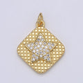24K Gold Micro Pave Star Charm Cubic Zirconia Celestial Pendant Charm Rhombus Tag CZ simple Charm E-139 - DLUXCA