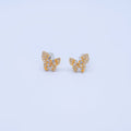 24K Gold Plated Baguette Micro Paved CZ Butterfly Stud Earrings Set in Gold & Silver | AB200 AB221 