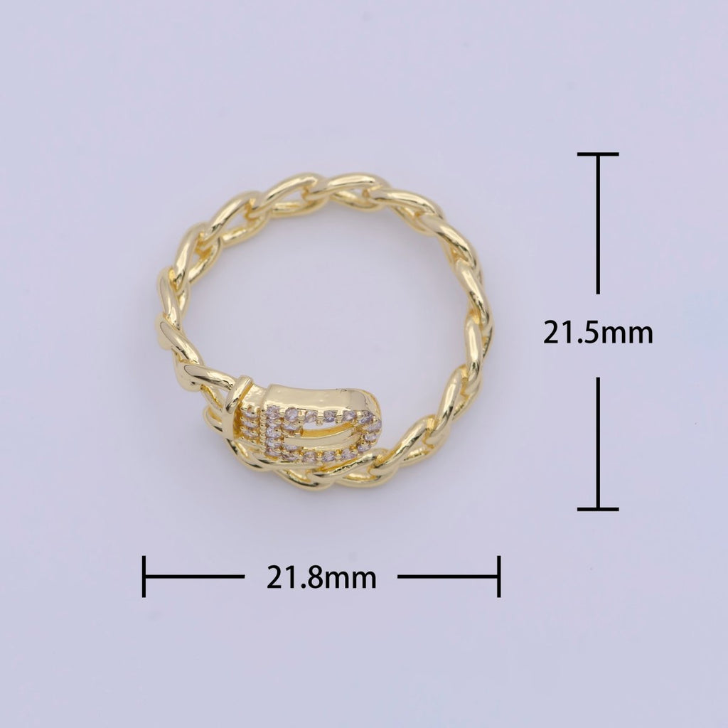 24K Gold Plated Belt Buckle Ring with Curb Chain Link for Wholesale Jewelry X-597 - DLUXCA