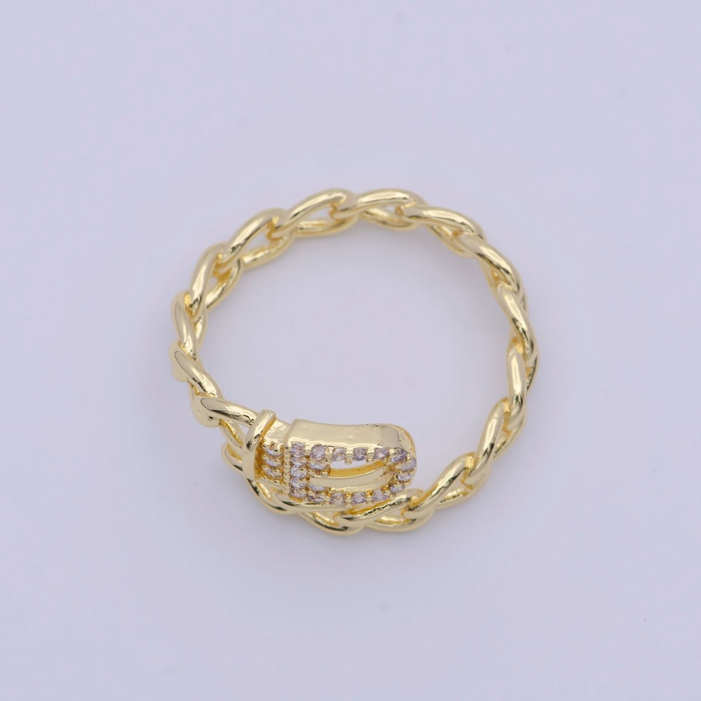 24K Gold Plated Belt Buckle Ring with Curb Chain Link for Wholesale Jewelry X-597 - DLUXCA