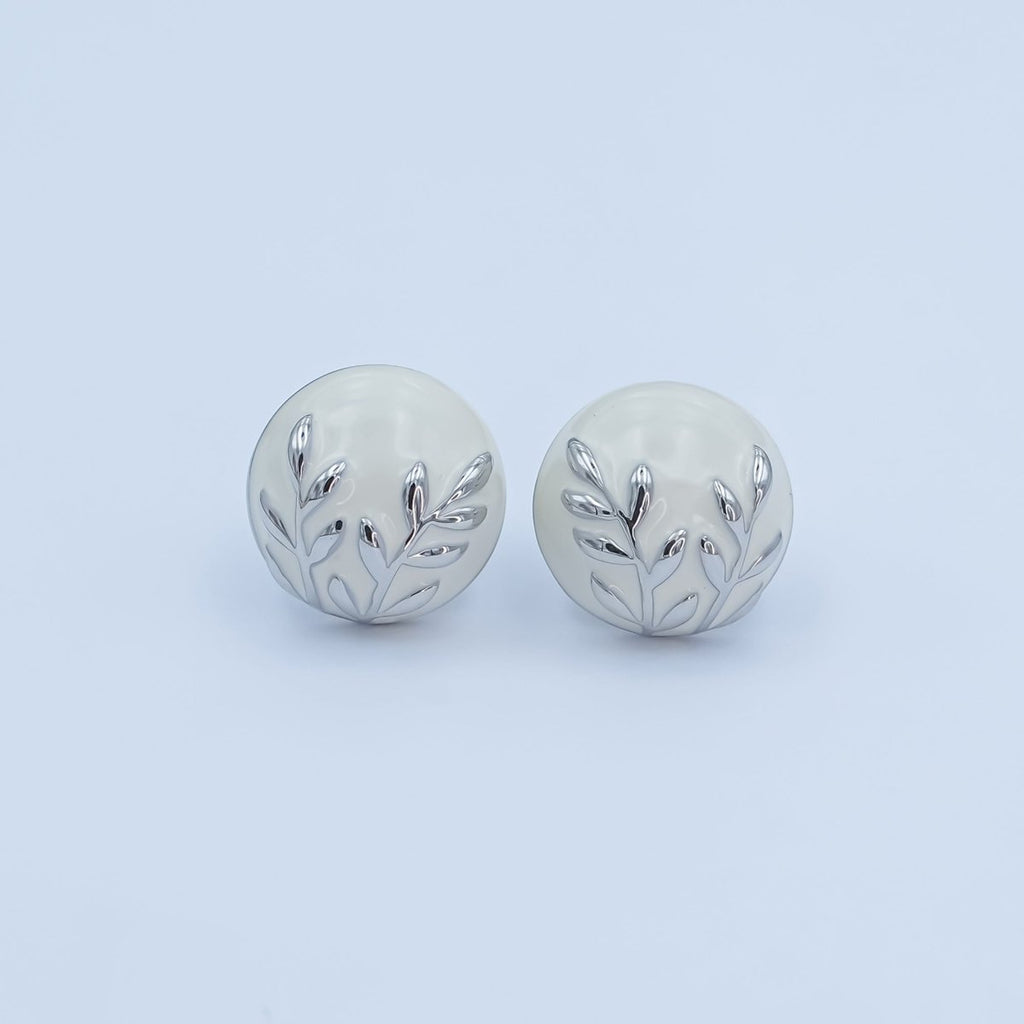 24K Gold Plated Black, White Leaf Round Stud Earrings in Gold & Silver | AB1044 AB1051 AB1058 AB1073 