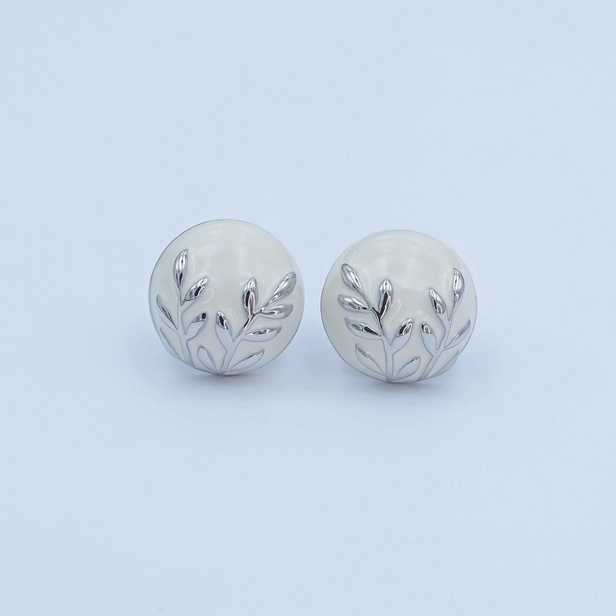 24K Gold Plated Black, White Leaf Round Stud Earrings in Gold & Silver | AB1044 AB1051 AB1058 AB1073 