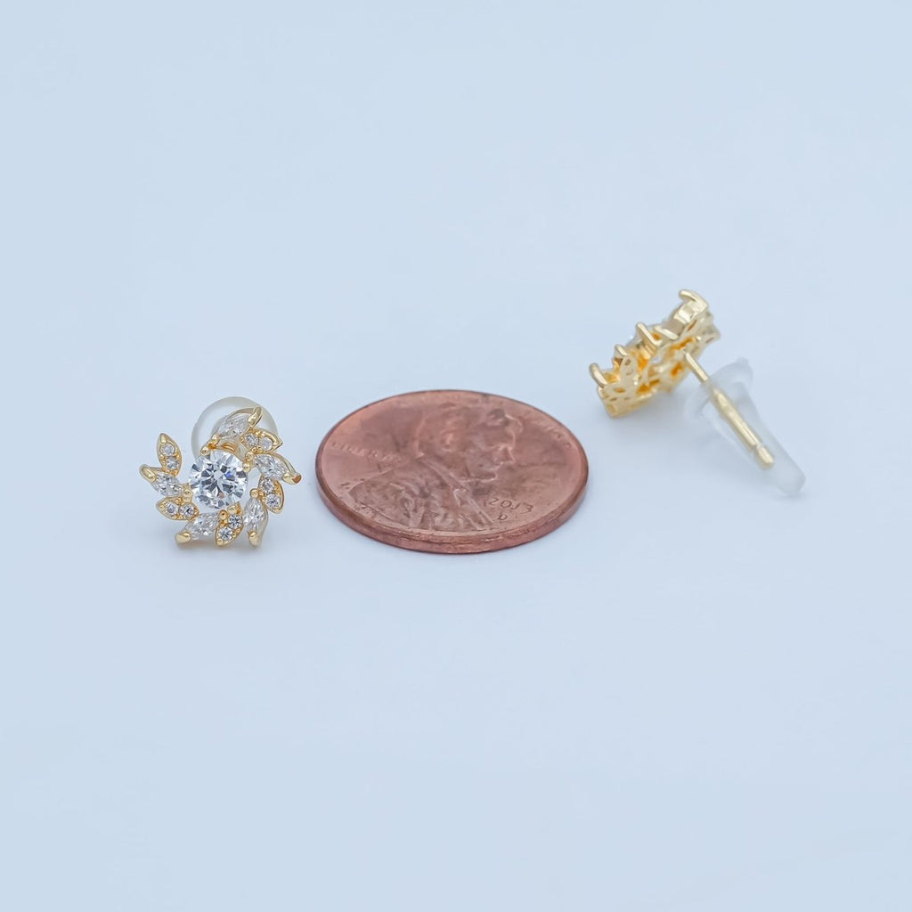 24K Gold Plated Marquise Micro Paved CZ Spiral Stud Earrings Set in Gold & Silver | AB488 AB549 