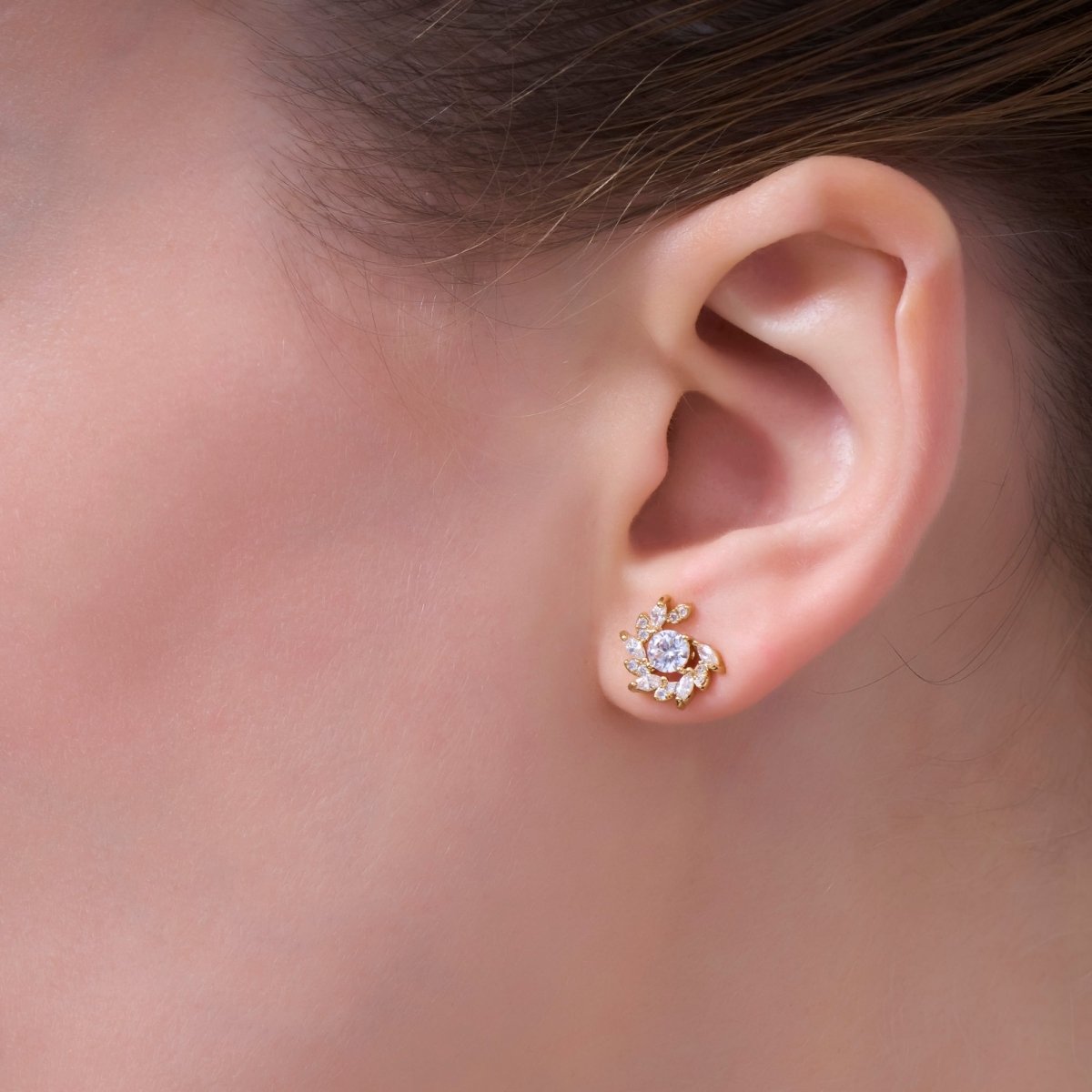24K Gold Plated Marquise Micro Paved CZ Spiral Stud Earrings Set in Gold & Silver | AB488 AB549 