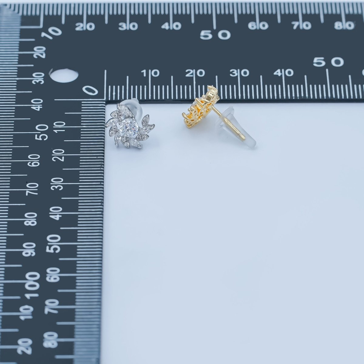 24K Gold Plated Marquise Micro Paved CZ Spiral Stud Earrings Set in Gold & Silver | AB488 AB549 
