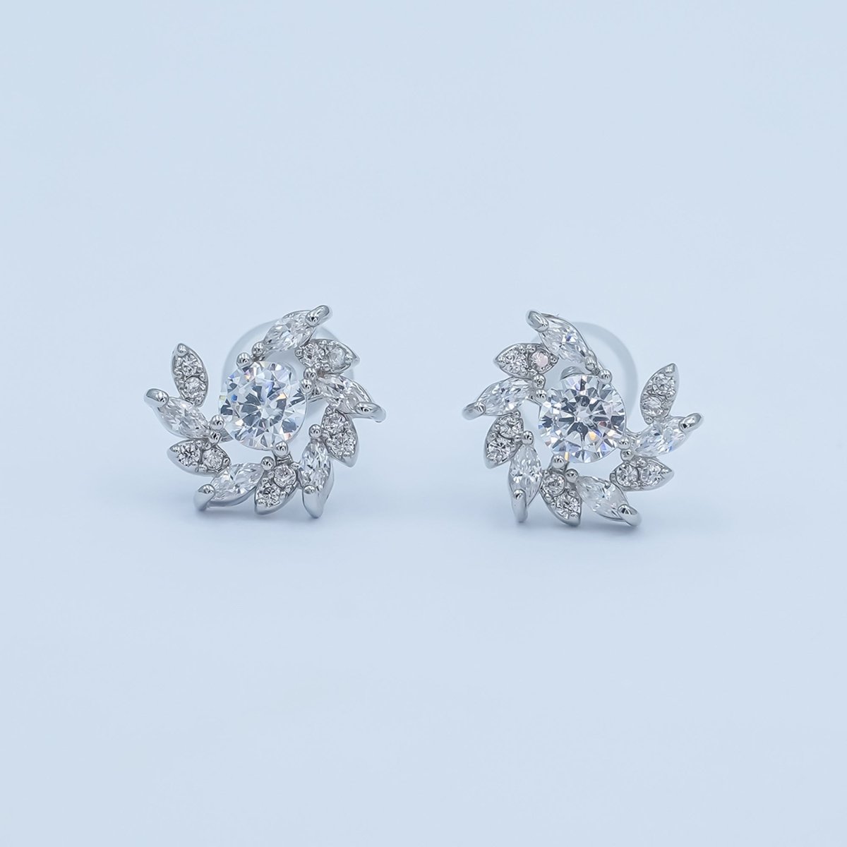 24K Gold Plated Marquise Micro Paved CZ Spiral Stud Earrings Set in Gold & Silver | AB488 AB549 