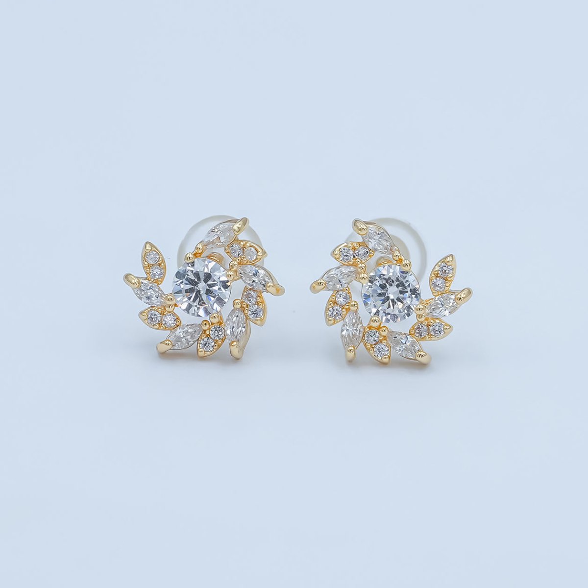 24K Gold Plated Marquise Micro Paved CZ Spiral Stud Earrings Set in Gold & Silver | AB488 AB549 