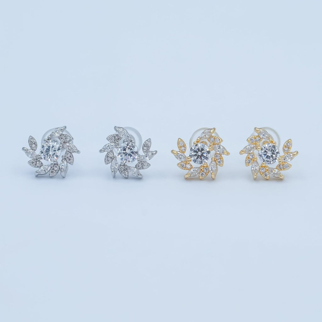 24K Gold Plated Marquise Micro Paved CZ Spiral Stud Earrings Set in Gold & Silver | AB488 AB549 