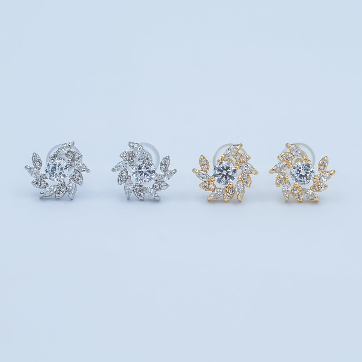 24K Gold Plated Marquise Micro Paved CZ Spiral Stud Earrings Set in Gold & Silver | AB488 AB549 