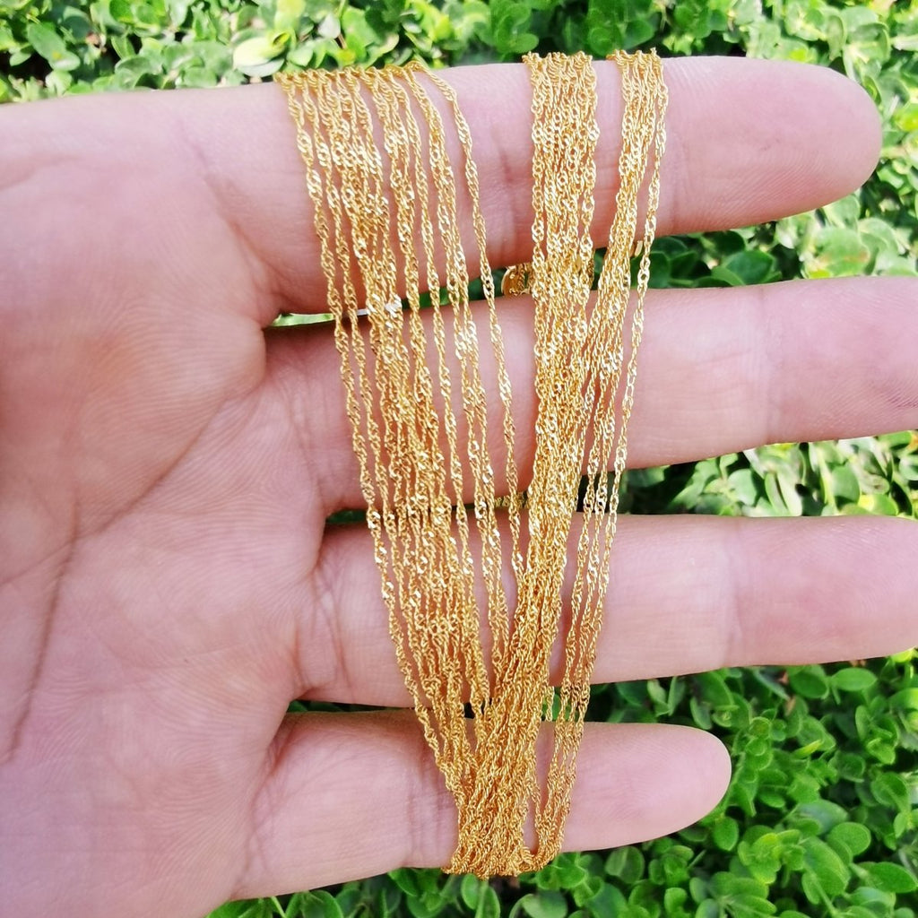 24K Gold plated Necklace - Dainty 2mm Singapore Necklace - 17.6 Inches Gold Singapore Chain Layering Necklace w/ Spring Rings | CN-862