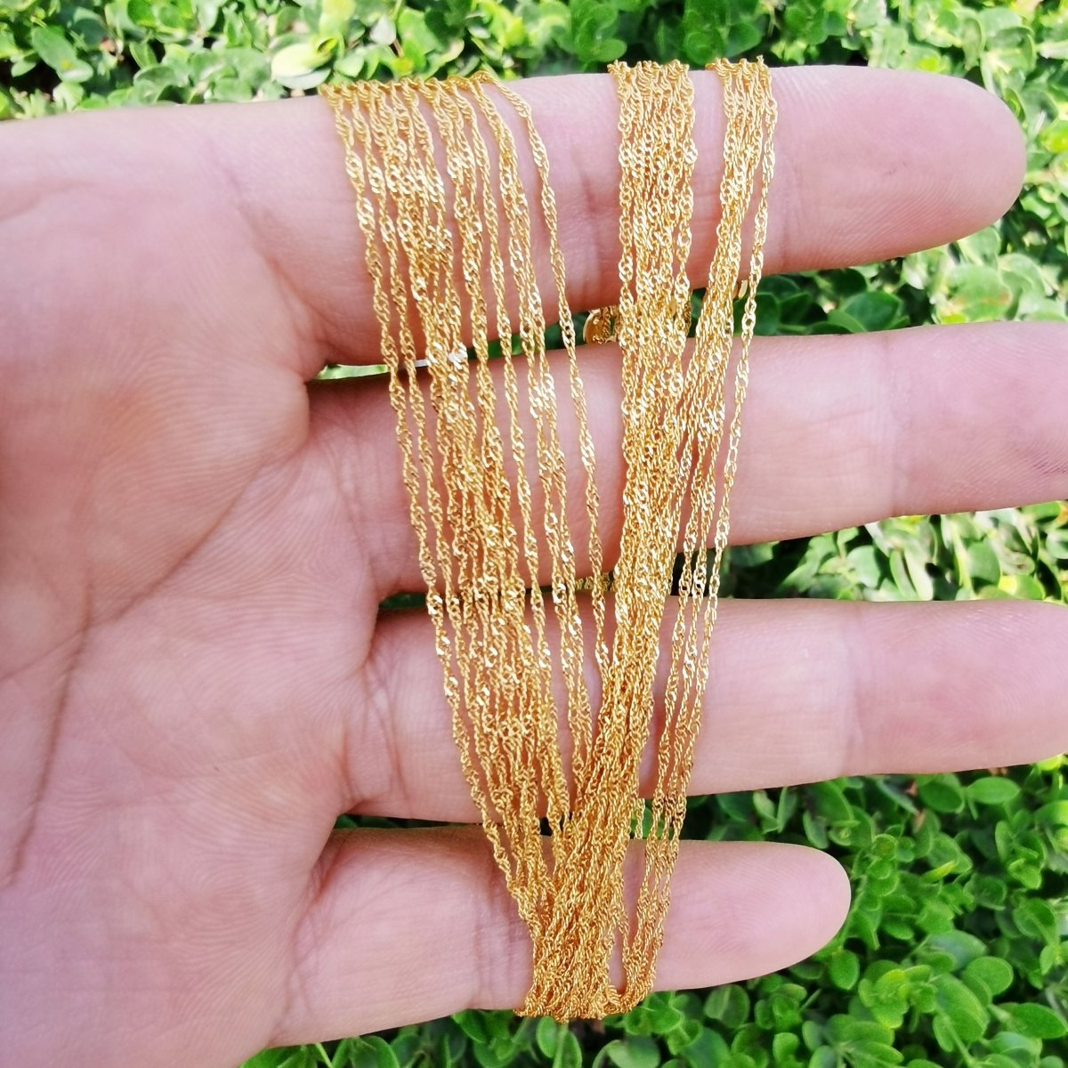 24K Gold plated Necklace - Dainty 2mm Singapore Necklace - 17.6 Inches Gold Singapore Chain Layering Necklace w/ Spring Rings | CN-862