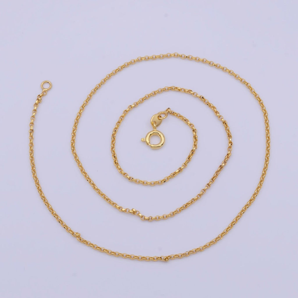 24k Gold Plated Rolo Link Chain Necklace 1.3mm Yellow ROLO Link Chain Layering Necklace | WA-1123 WA-1124 Clearance Pricing