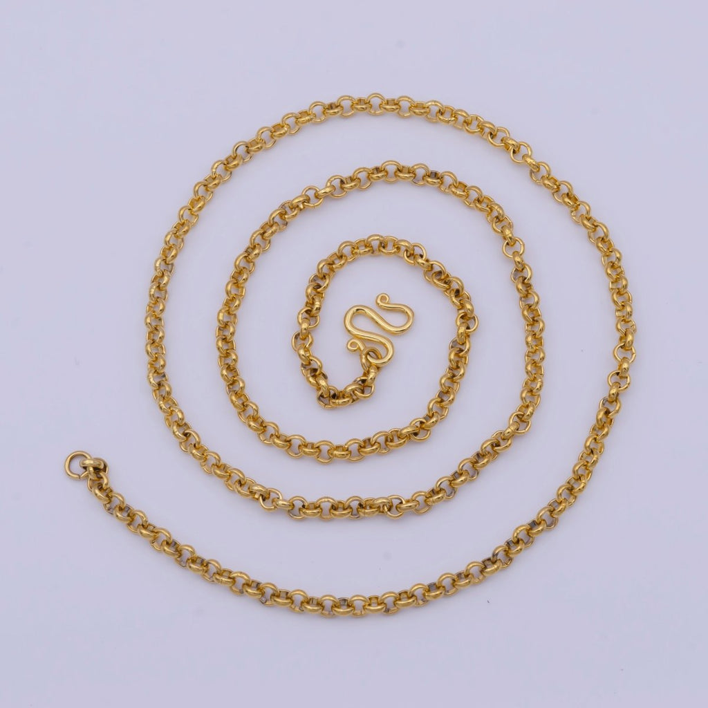 24k Gold Plated Rolo Link Chain Necklace 3.1mm Yellow ROLO Link Chain Layering Necklace | WA-1126 Clearance Pricing - DLUXCA