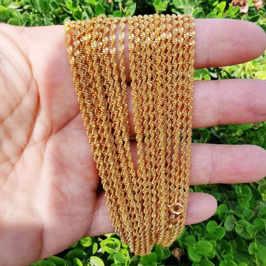 24K Gold Plated Singapore Chain Necklace, 17 Inch Yellow Gold Chain, Dainty 2.5mm Criss Cross Necklace w/ Spring Ring | CN-975 Clearance Pricing - DLUXCA