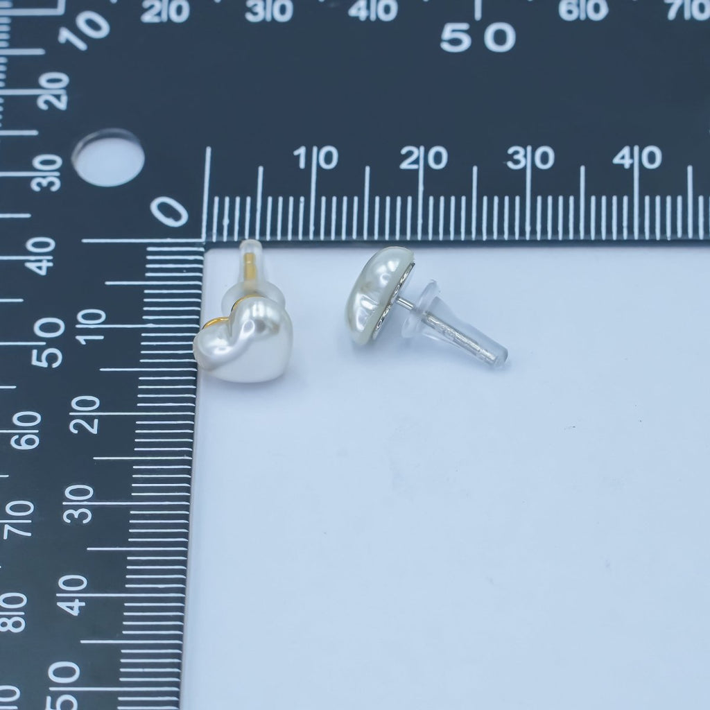 24K Gold Plated White Shell Pearl Heart Stud Earrings in Gold & Silver | T439 T440 - DLUXCA