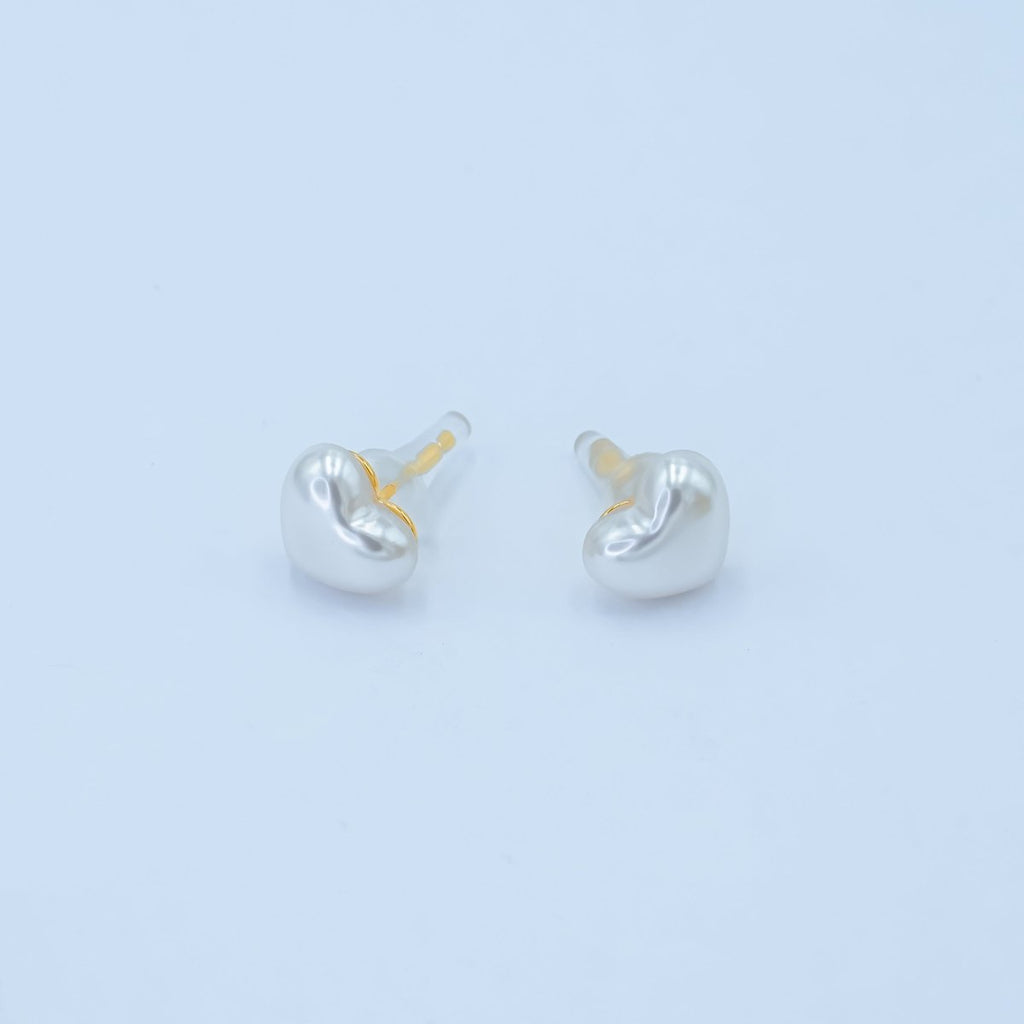 24K Gold Plated White Shell Pearl Heart Stud Earrings in Gold & Silver | T439 T440 - DLUXCA
