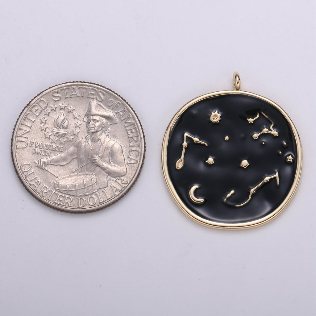 24k Gold Solar System Astrology Charm, Enamel Universe Pendant, Zodiac Gold Charm, For DIY Necklace Bracelet Earring  E-153