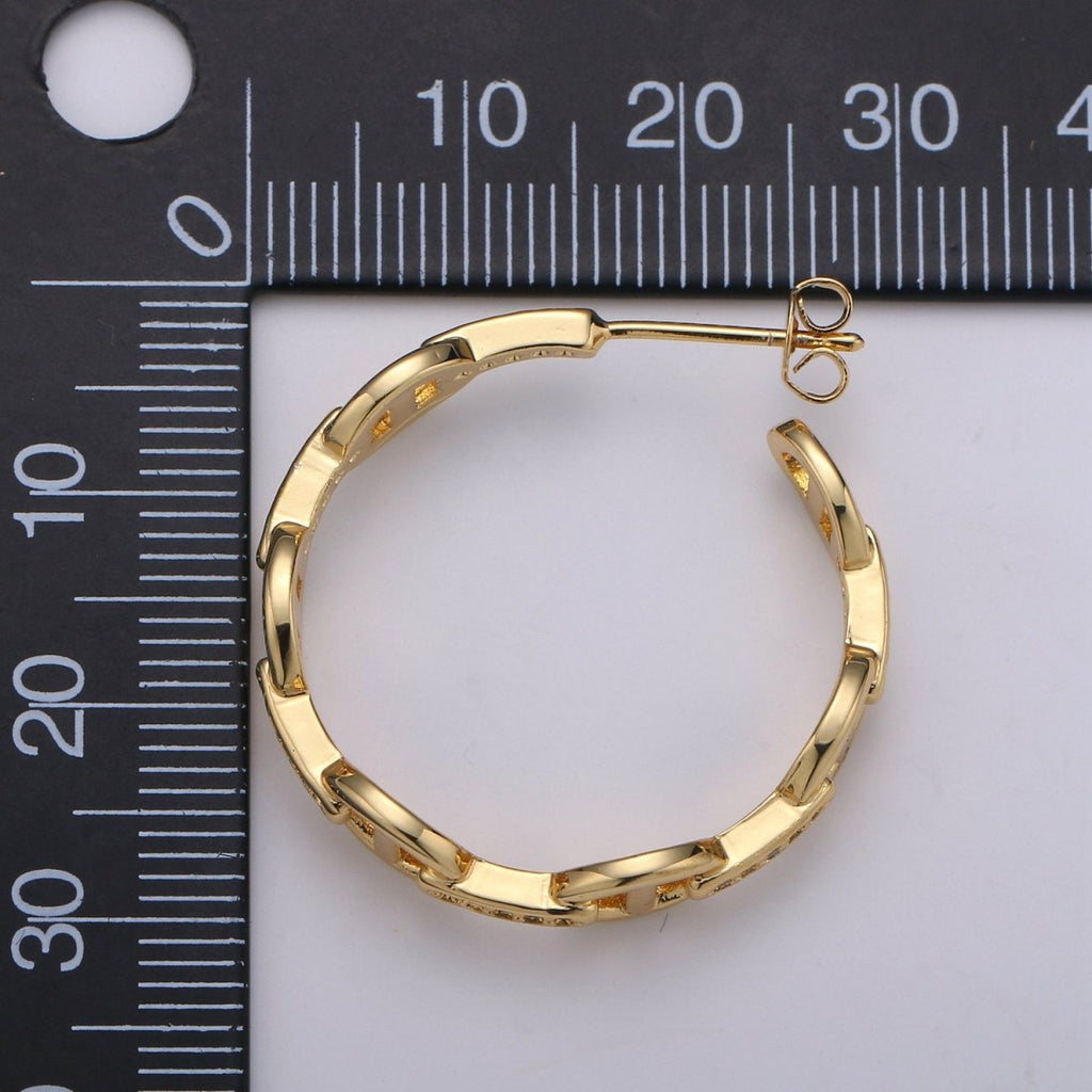 24K Gold Vermeil Mariner's Link Chain Earrings Gold Hoops Earring with CZ Cubic Zirconia Q-119 - DLUXCA