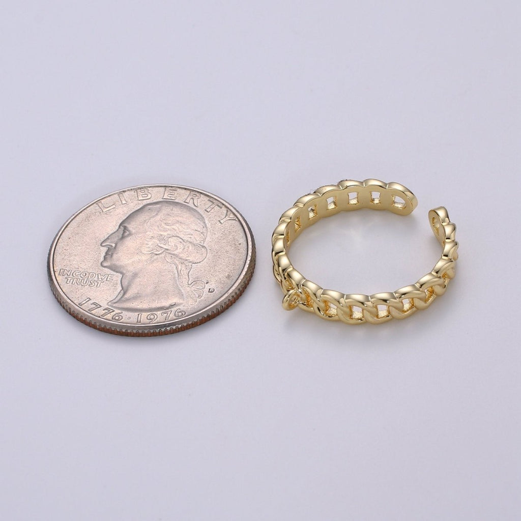 24k Gold Vermeil Open Link Ring, Gold Chain Link Ring, Link Chain Design Ring, Designer Chain Ring, DIY Jewelry Supplies Put your own Charm K-855 K-856 - DLUXCA