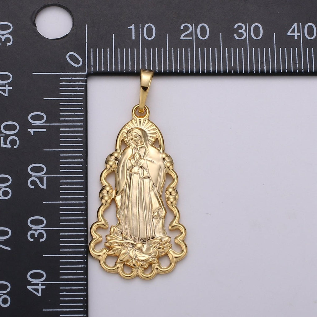 24K Guadalupe Pendant â€¢ Yellow Gold Lady of Guadalupe Pendant â€¢ Religious Pendant â€¢ Gold Virgin Mary Pendant Necklace J-122 - DLUXCA