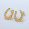 ALI -24K  Horse Shoe Charm CZ Stud Earrings Q-102