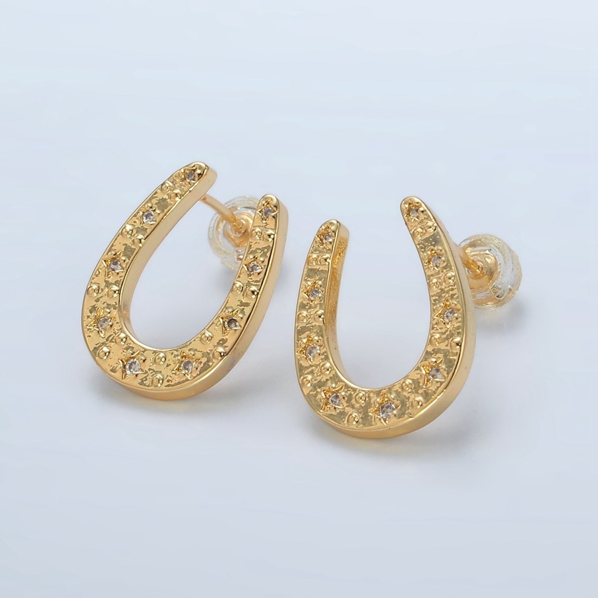 ALI -24K  Horse Shoe Charm CZ Stud Earrings Q-102