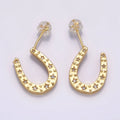 24K Horse Shoe Charm Start CZ Stud Earrings P - 490 - DLUXCA