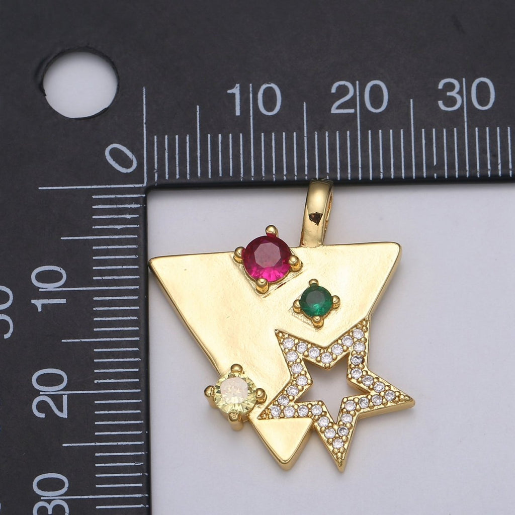 24K Red Green Gold plated Star in Triangle Pendants -J-281 - DLUXCA