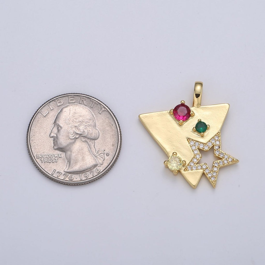 24K Red Green Gold plated Star in Triangle Pendants -J-281 - DLUXCA