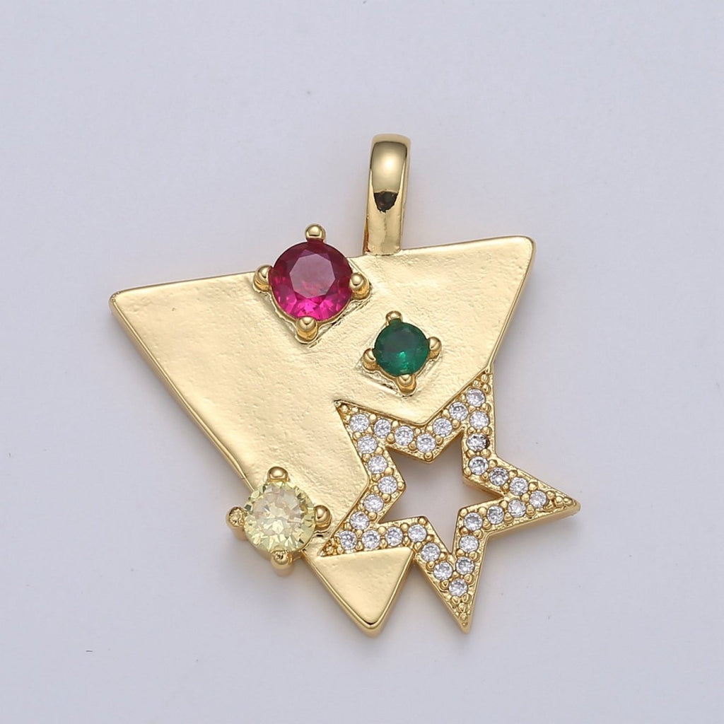 24K Red Green Gold plated Star in Triangle Pendants -J-281 - DLUXCA