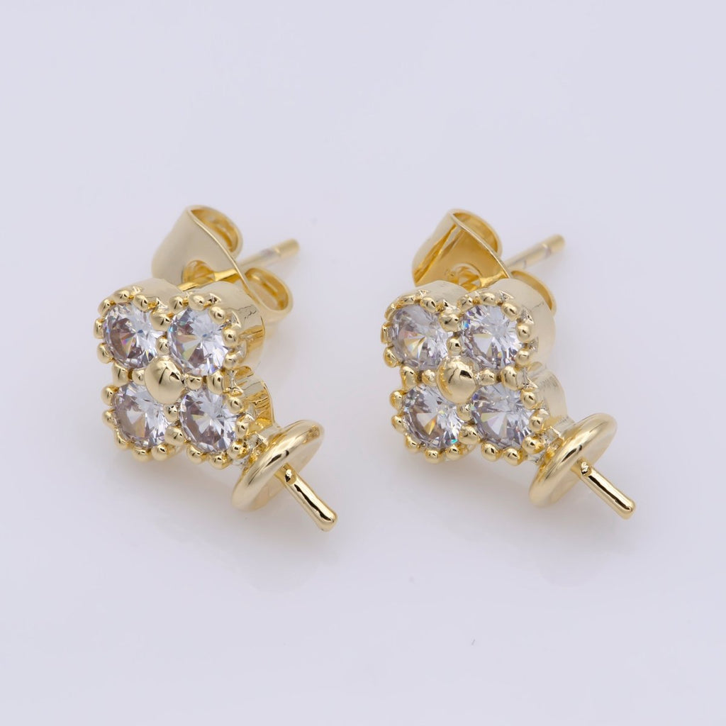 24k Vermeil Gold Earrings, Tiny Stud Earring, Flower Earring, Gift for Her, Earrings for Women, Everyday Wear Earrings, Cubic Zirconia Jewel, K-749 - DLUXCA